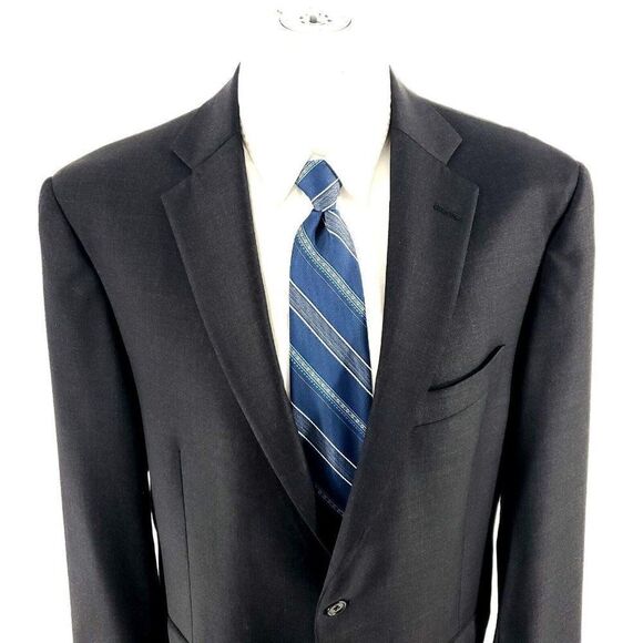 Hart Schaffner‎ Marx Wool 2 Button Blazer 44R Gray Suit Jacket - Picture 1 of 11